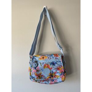 Kipling Light Blue Tropical Floral Crossbody
